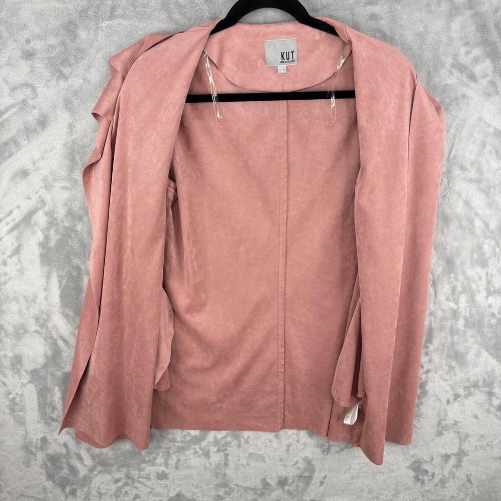 KUT From The Kloth Pink Faux Suede Drape Open Front Cardigan Oversized Jacket M - Picture 7 of 11